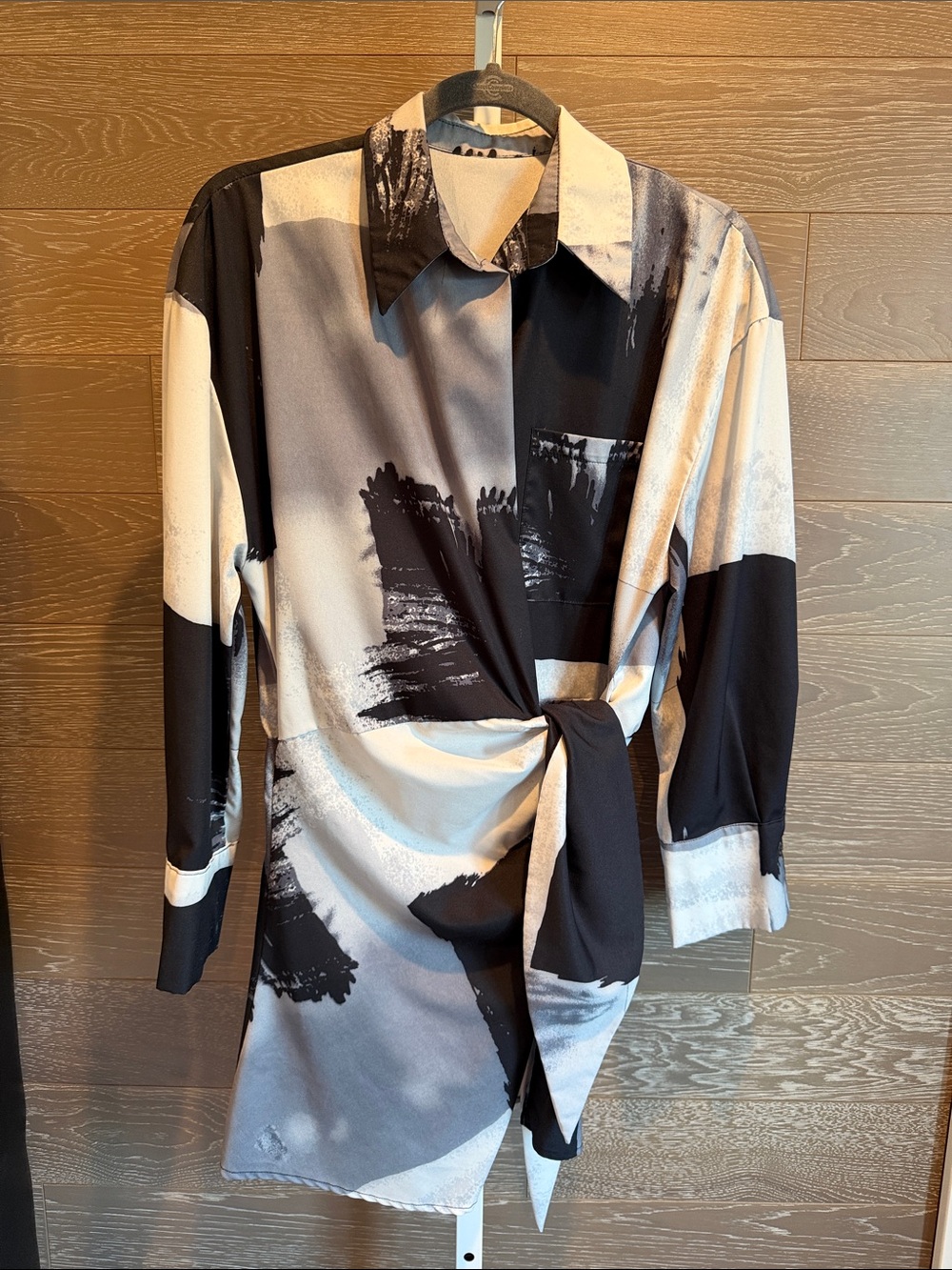 Abstract Wrap Shirt Dress
